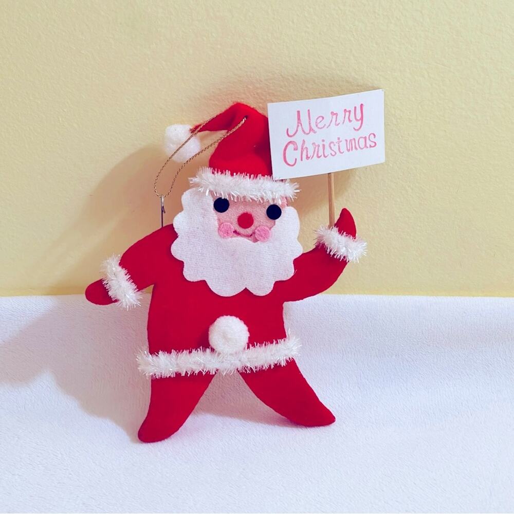 MCM Retro Handmade Santa MERRY CHRISTMAS Sign Ornament Holiday Decor Kitsch
